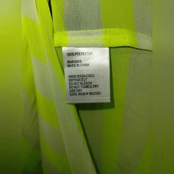 Gianni Bini Coverup Maxi Sheer Striped Neon Yellow Small Deep V Neck Beach Swim - Picture 3 of 7